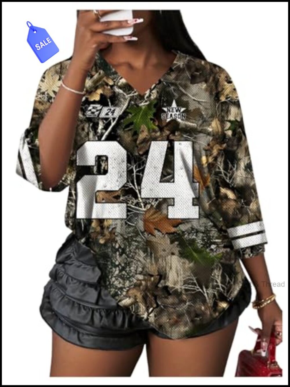 Oversized Jersey Graphic V-Neck Half Sleeve T-Shirt